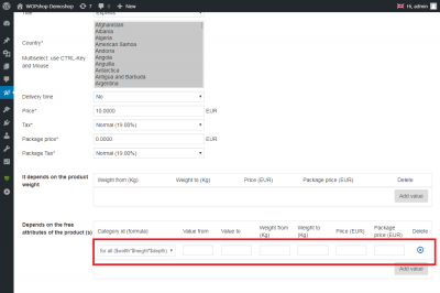 Calculate for weight/free attributes