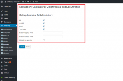 Calculate for weight/postal code/count/price