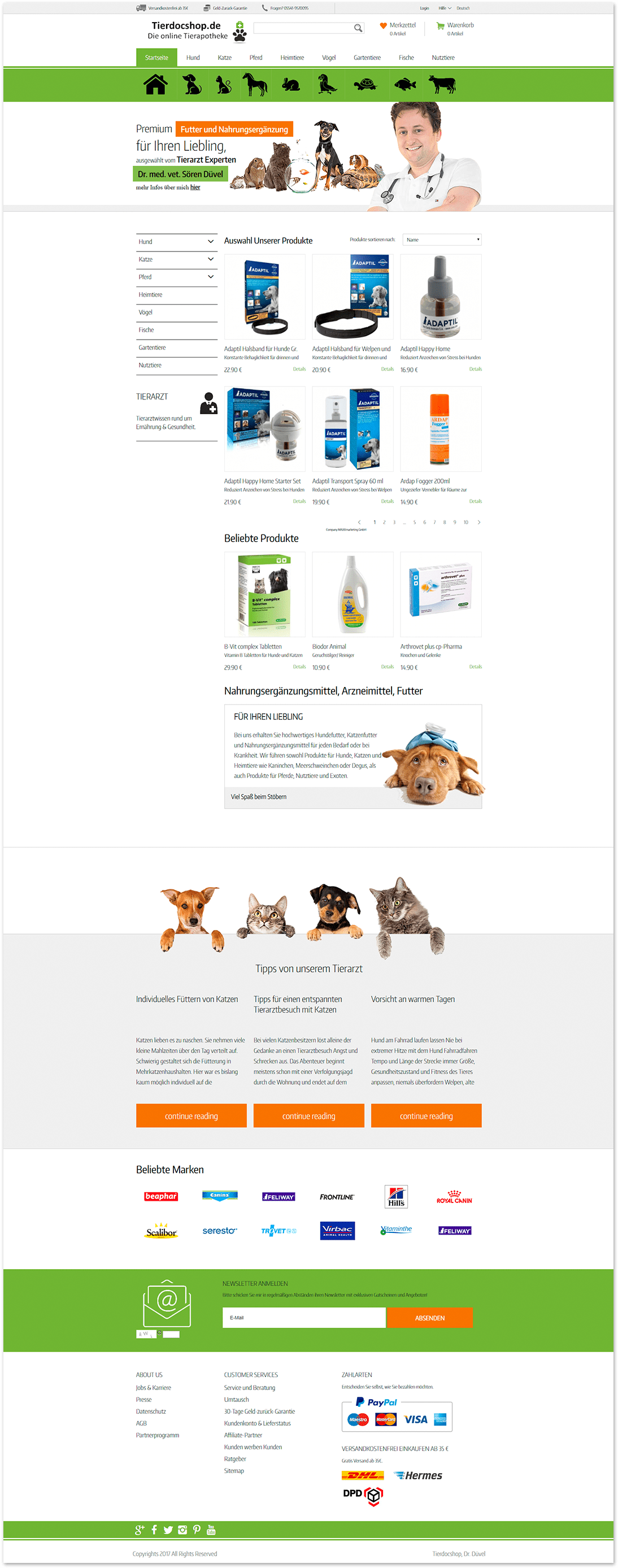 Webdesign zum Thema Tierarztshop